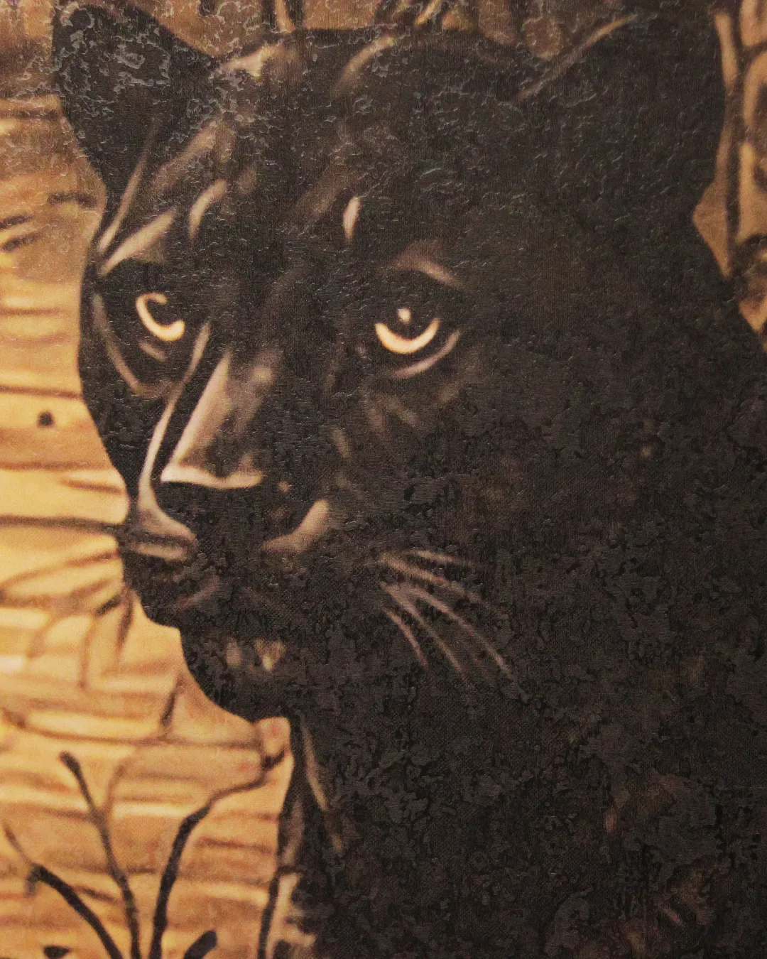 Black panther on the jungle mural inside Obscura cocktail bar