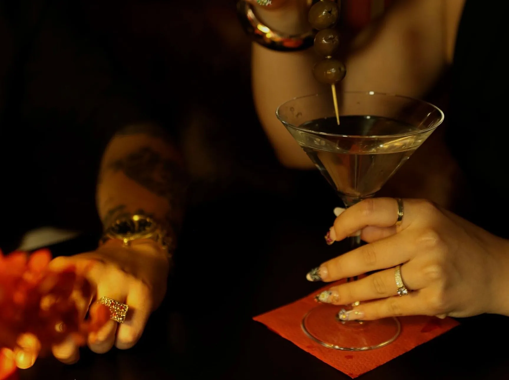 Dry martini with three olives at Obscura cocktail bar in Tirana